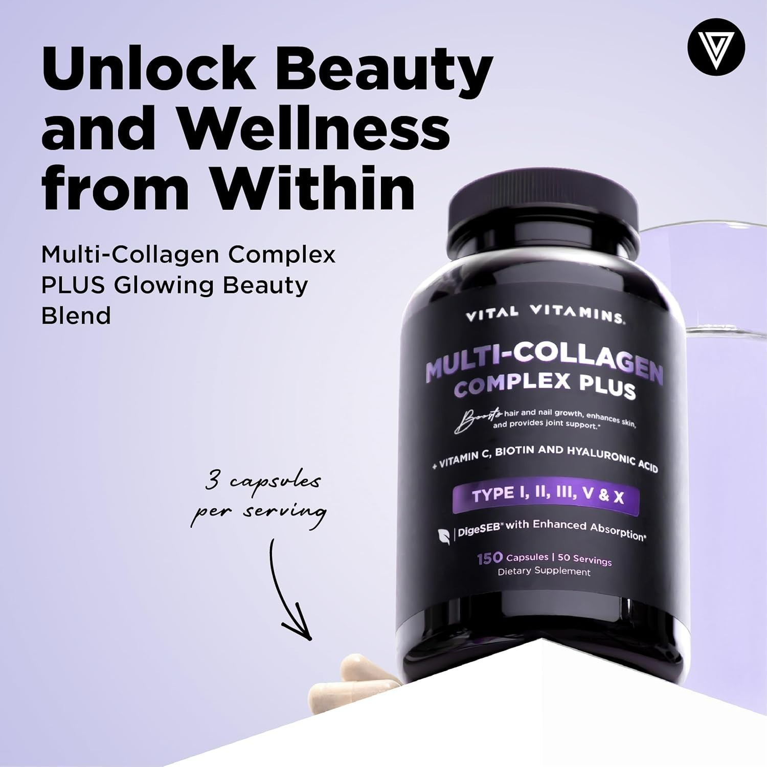 Vital Vitamins Multi Collagen Complex Plus – Advanced Beauty & Wellness – 150 CT
