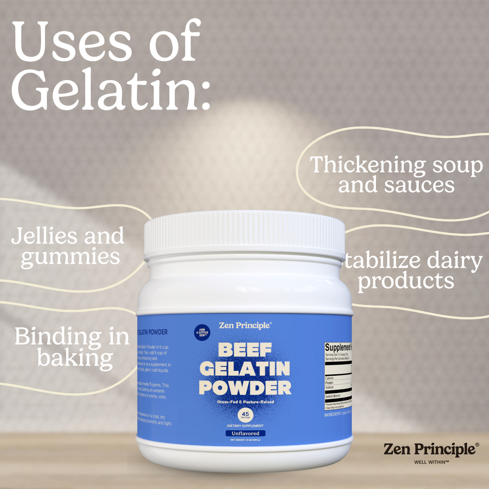 Grass-Fed Gelatin Powder, 1.5 lb. Cooking and Baking. Gummies Desserts.