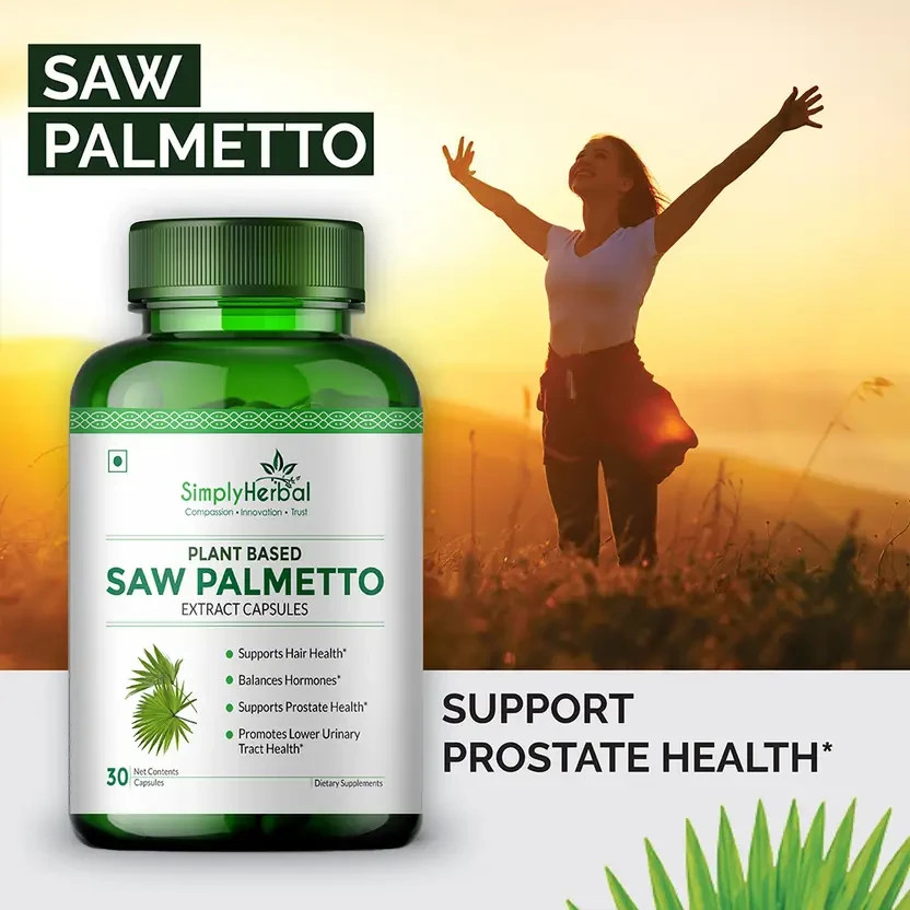 Simply Herbal Saw Palmetto Capsules for Hair Growth, Prostate Health & Hair