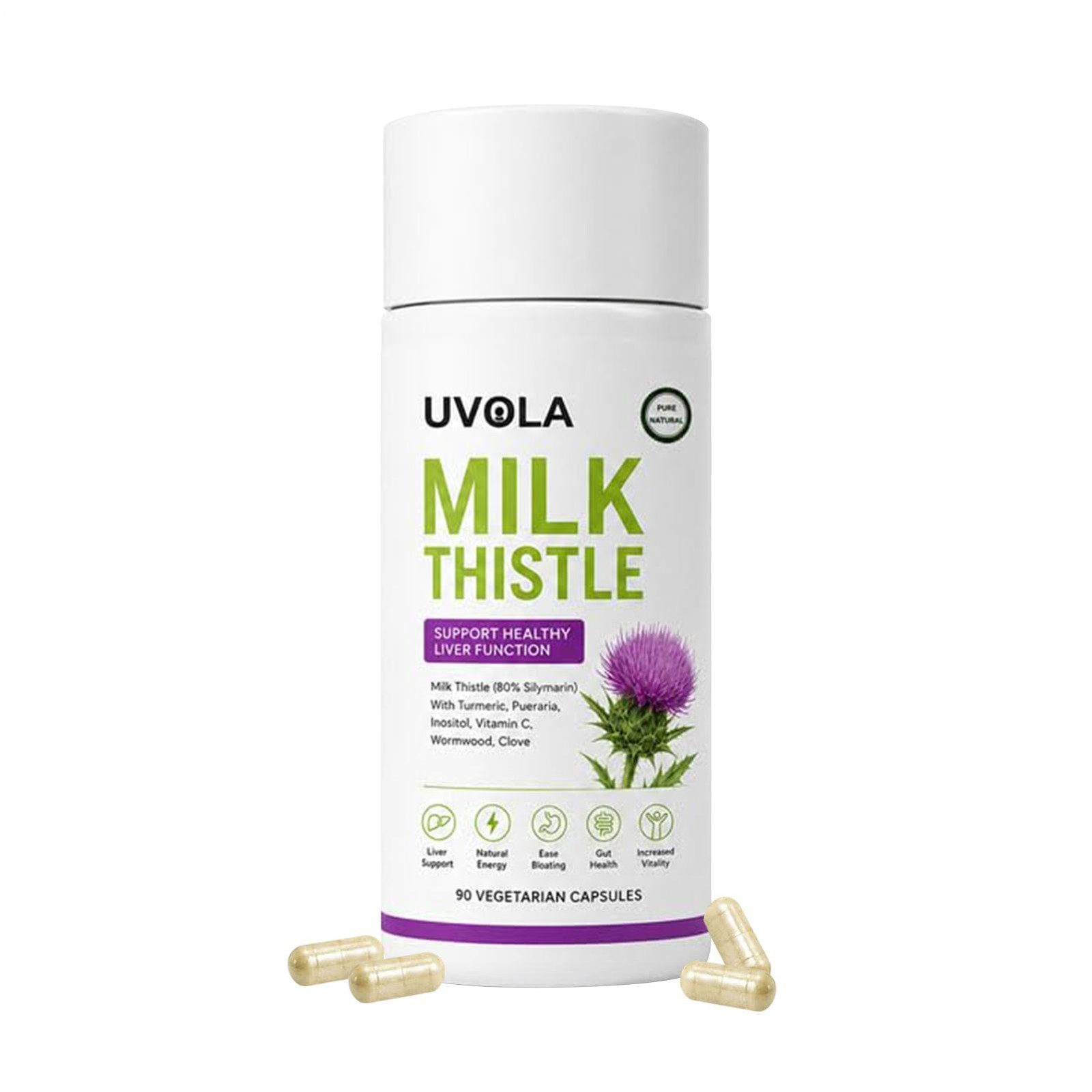 3×Uvola Milk Thistle Supplement, 80% Silymarin Liver Support Formula,90 Capsules