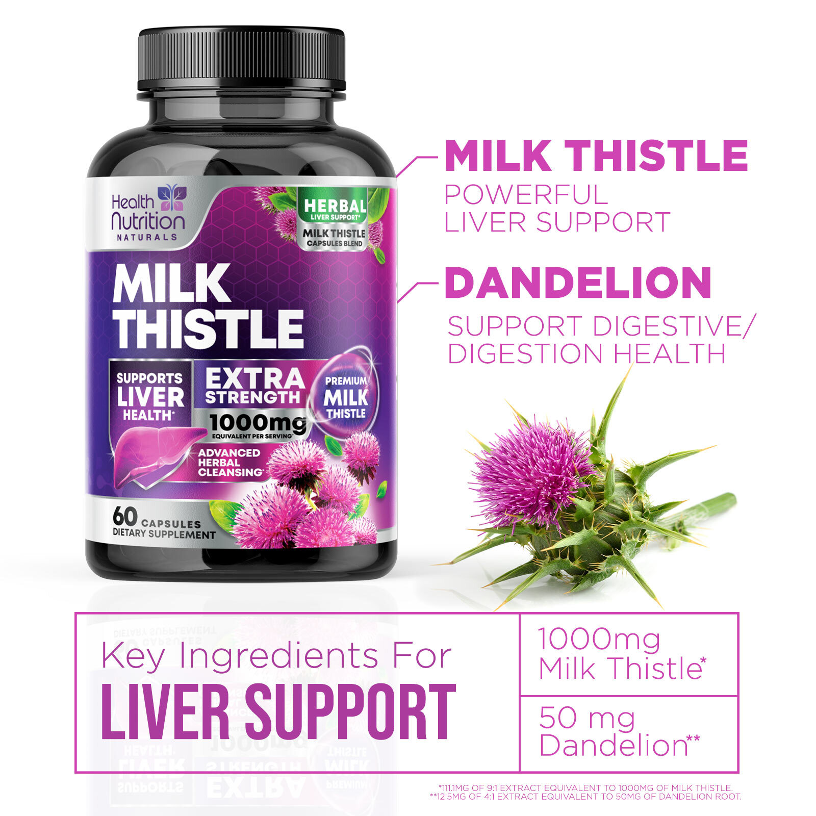 Milk Thistle Supplement for Liver Detox and Cleanse 1000mg, Milk Thistle Extract