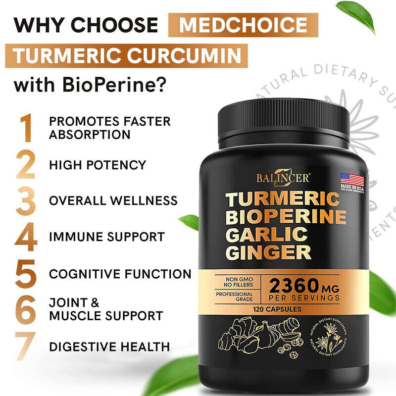 30/60/120Capsules Turmeric Curcumin 2360mg Herbal Extract with BioPerine