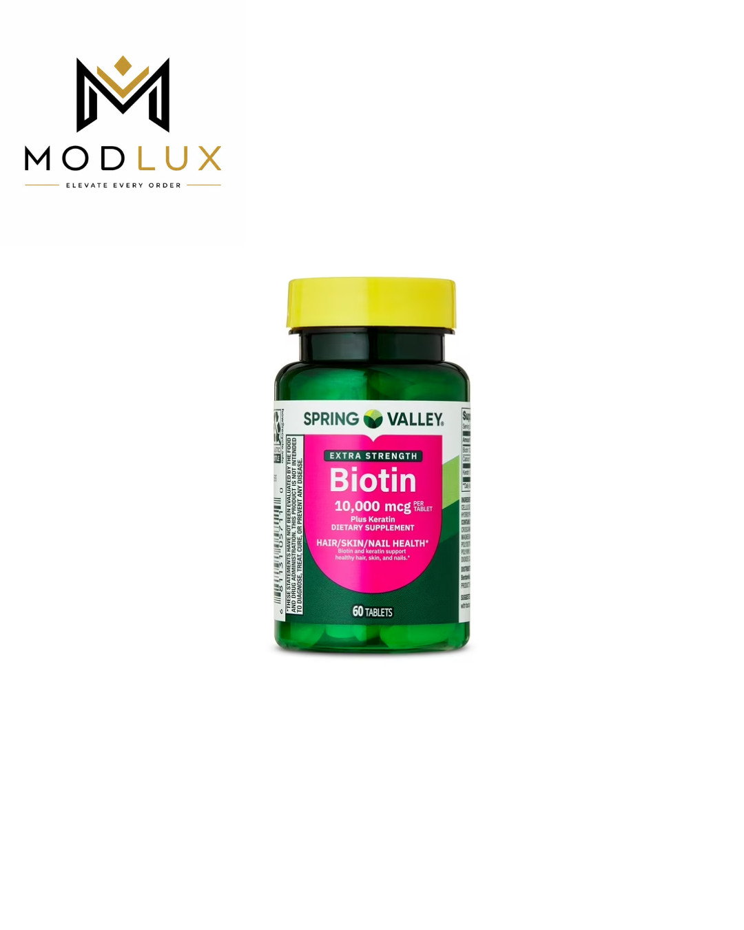 Spring Valley Biotin 10000mcg Keratin Hair Skin Nails Tablets 60 Count