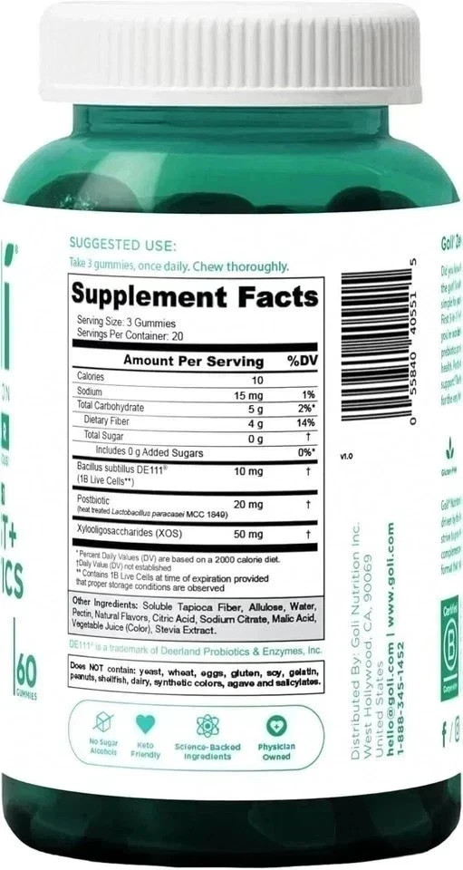 3 Bottles Goli Zero Sugar Best Seller Trio Set Gummies, 60 Counts Per Bottle US