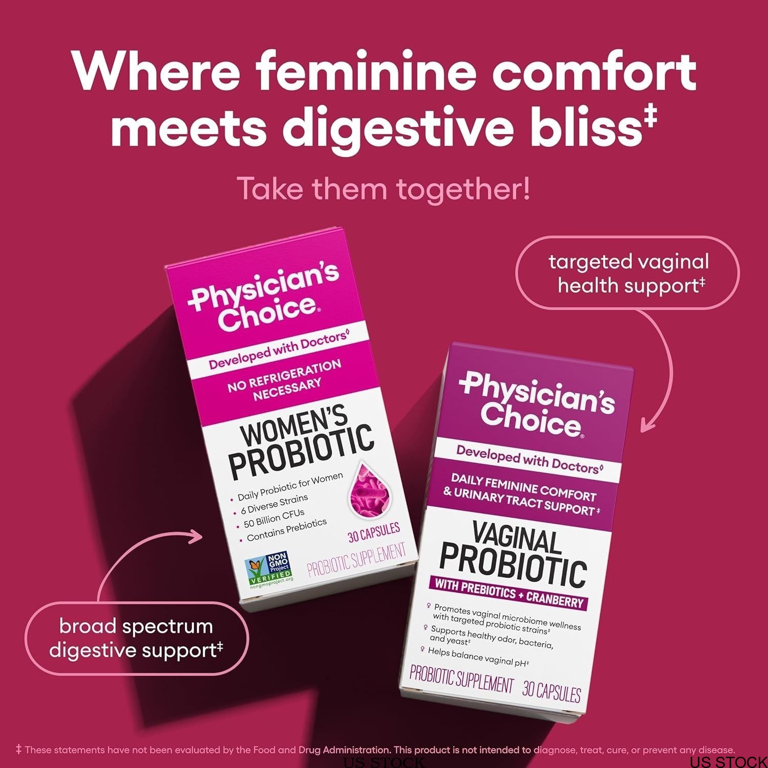 Physician’s | Women’s Probiotic Choice 50 Billion CFU + Organic US Prebiotic