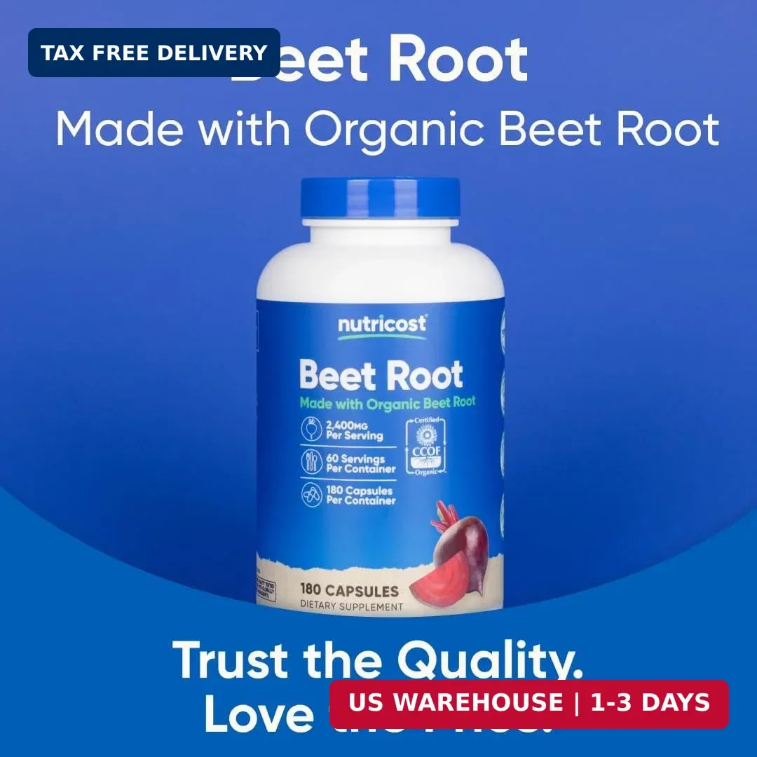 Nutricost Beet Root 2400mg, 180 Capsules – CCOF 180 Count (Pack of 1)