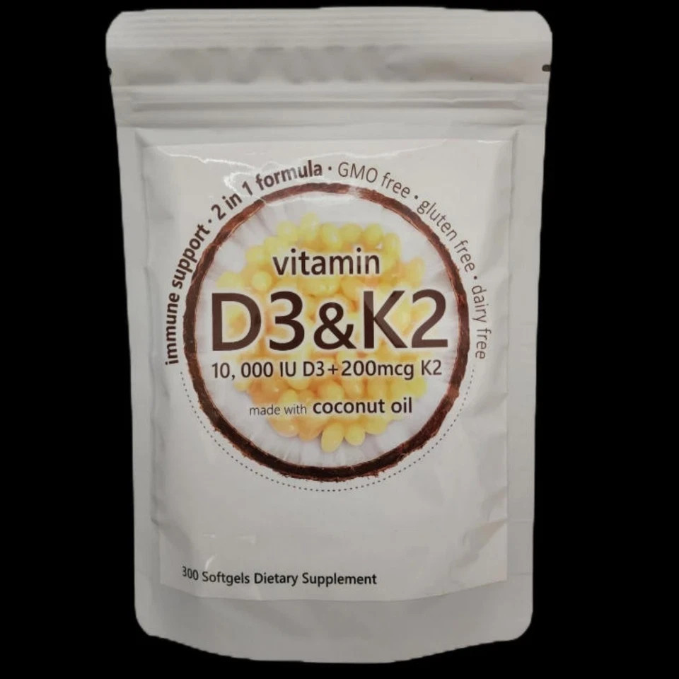 Micro Ingredients Vitamin D3 K2 With Coconut oil,300 Softgels Dietary Supplement