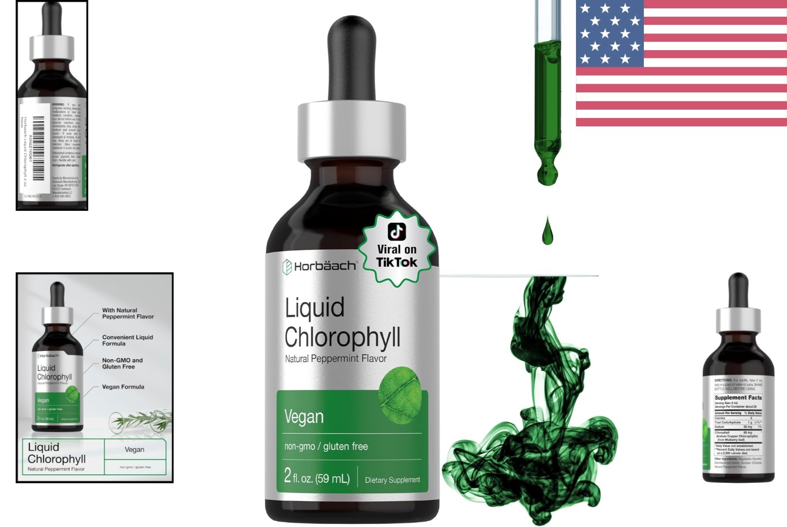 Liquid Chlorophyll Drops – 2 fl oz Supplement with Peppermint Flavor
