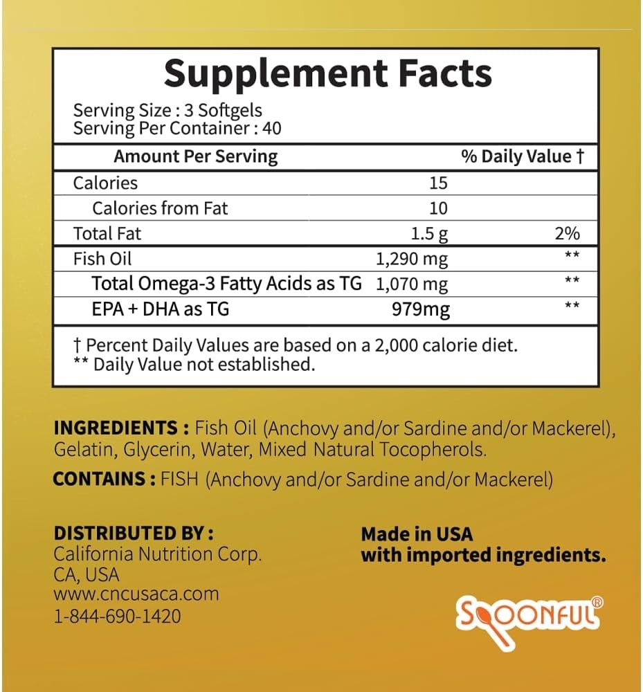 Easy-to-Swallow iFOS Certified Mini Omega 3 Fish Oil, 120 Softgels for Wellness
