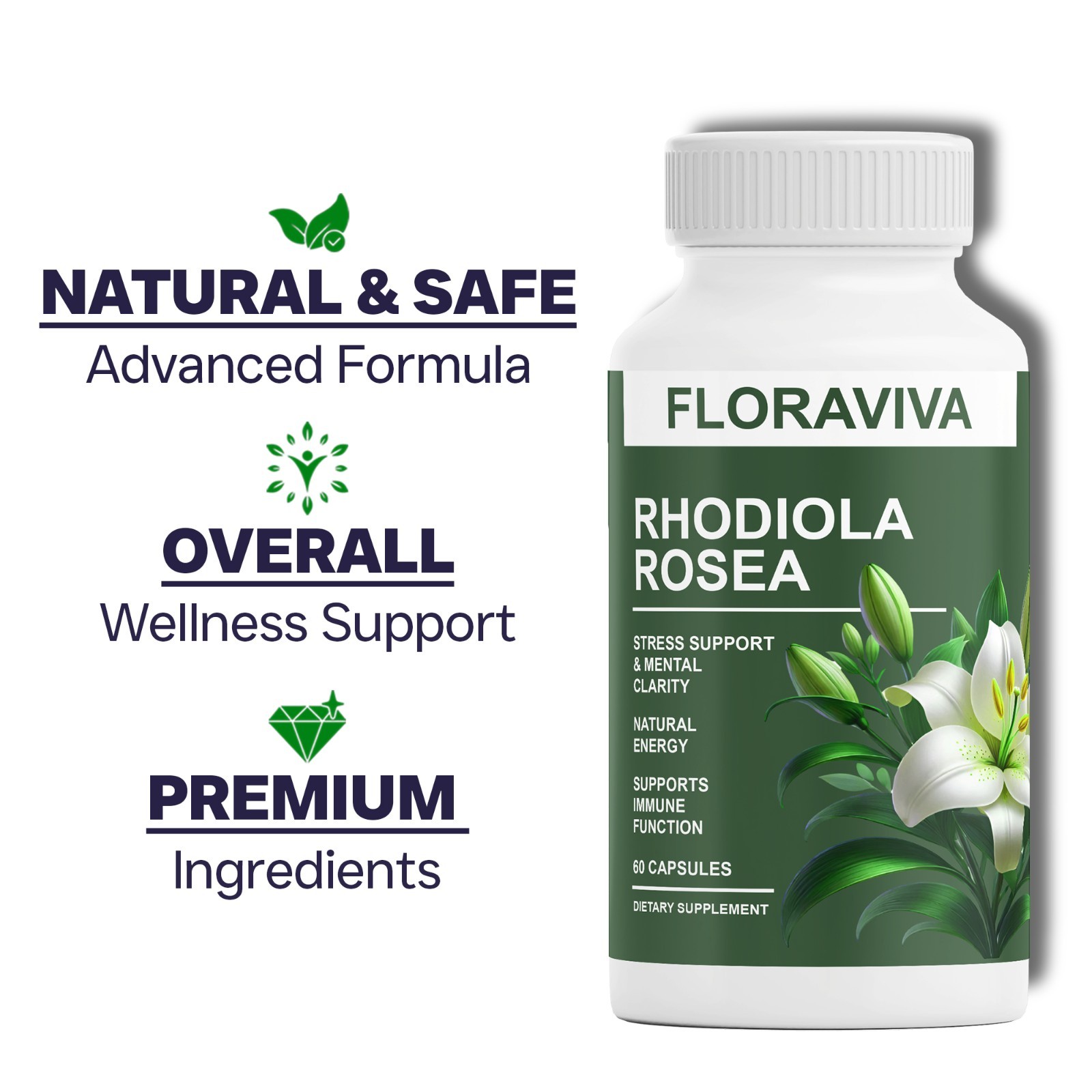 1-Pack Rhodiola Rosea Capsules – Floraviva for Energy, Focus, Mood