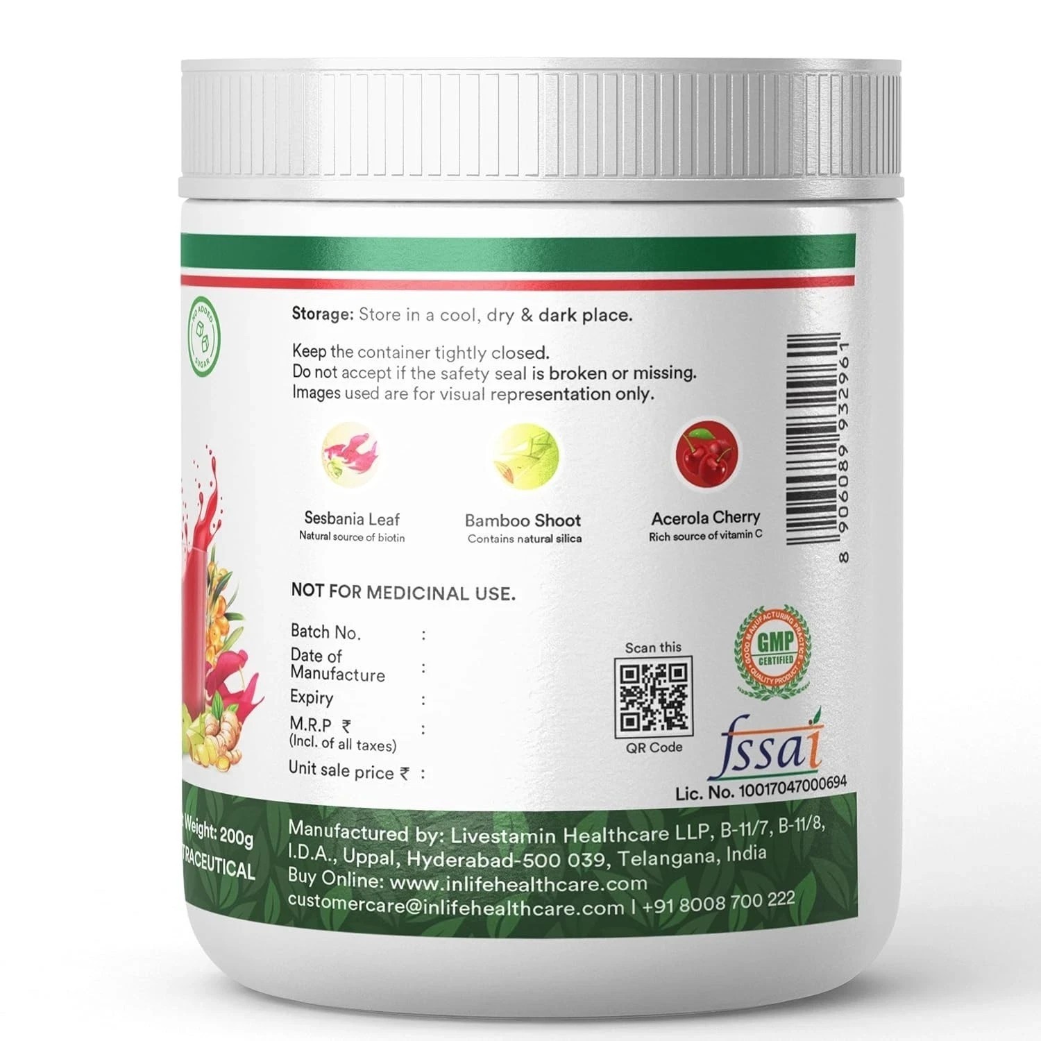 INLIFE Collagen Builder Supplements For Women and Men 200g (Fruit Punch) D193