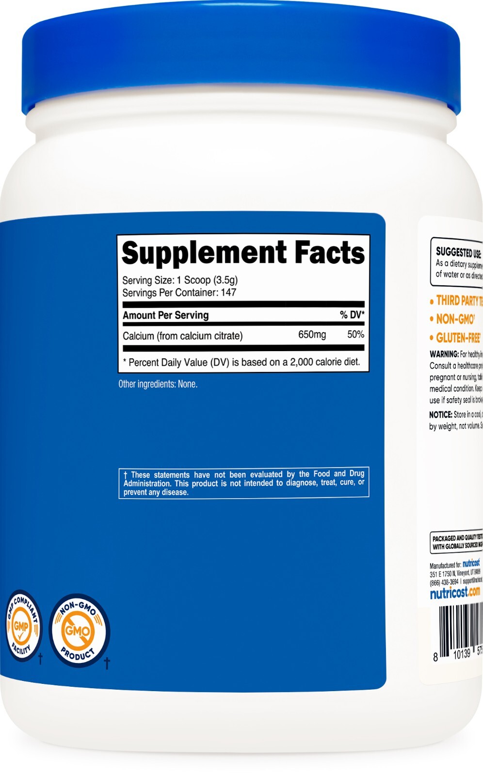 Nutricost Pure Calcium Citrate Powder (500 Grams), Non-GMO, Gluten Free