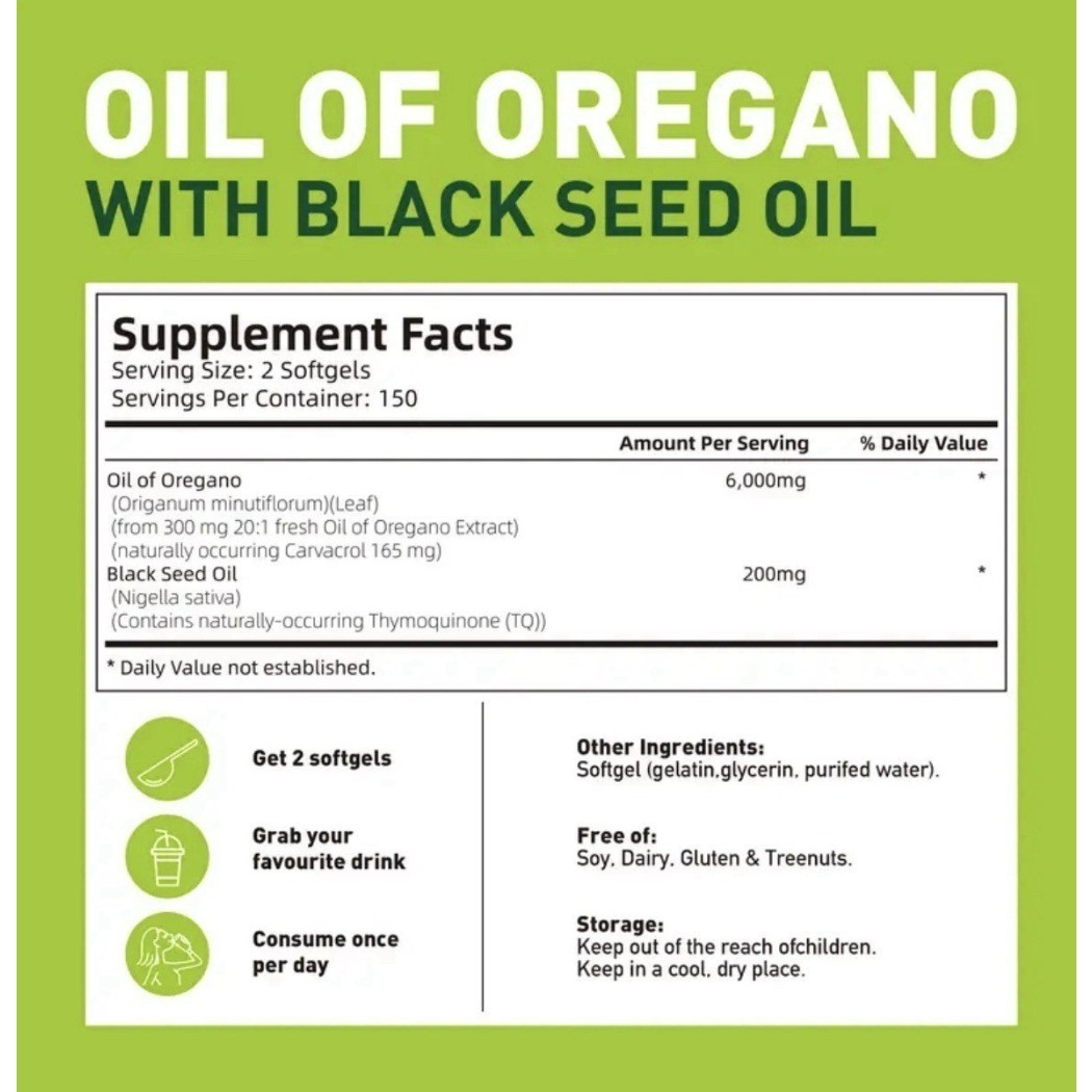 Oil of Oregano Softgels with Black Seed Oil – 6000mg Oregano Oil NEW