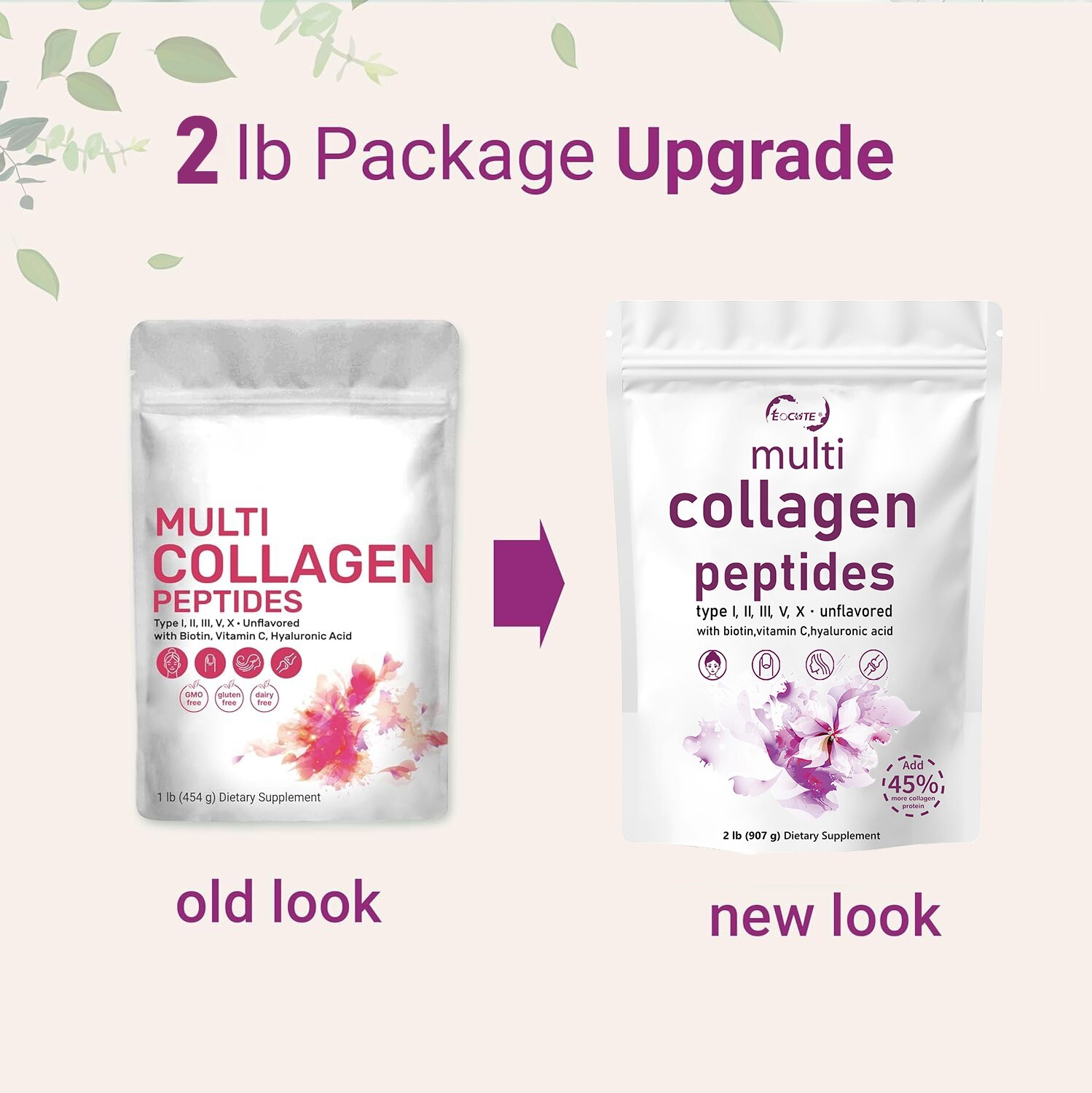 Hydrolyzed I,II,III,V,X Peptide Type lb Multi Collagen Peptides Powder 2 Protein