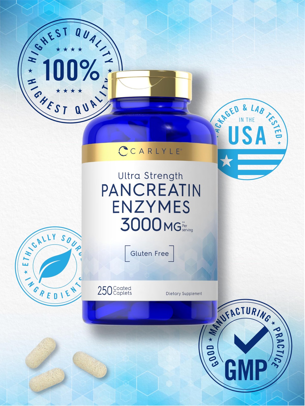 Carlyle Pancreatin Digestive Enzymes | 3000mg | 250 250 Count (Pack of 1)
