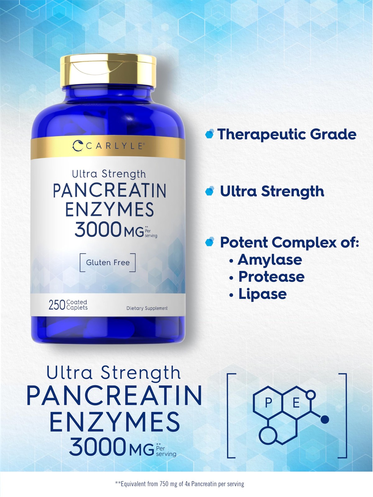 Carlyle Pancreatin Digestive Enzymes | 3000mg | 250 250 Count (Pack of 1)