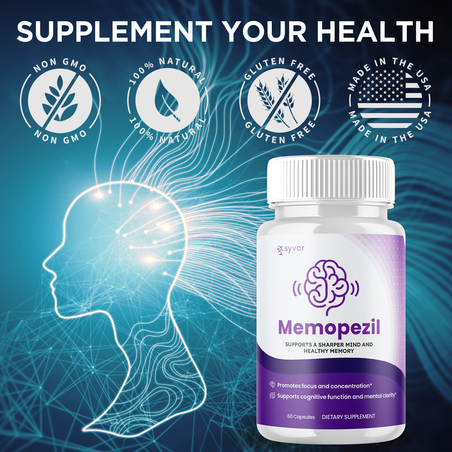 (1 Pack) Memopezil Nootropic All Natural Brain Supplement Memo Pezil 60 Capsule