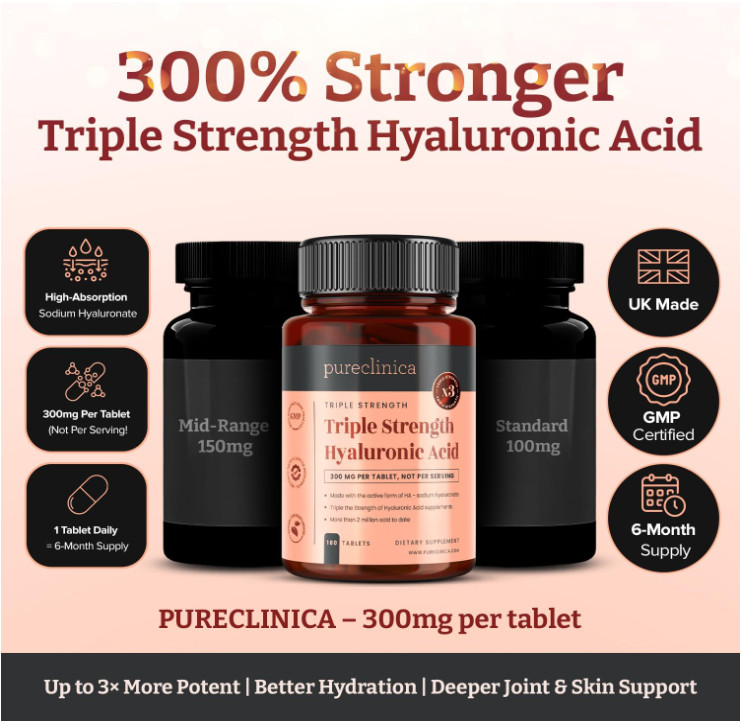 Triple Strength Hyaluronic Acid – 300mg, 180 Tablets (6-Month Supply)