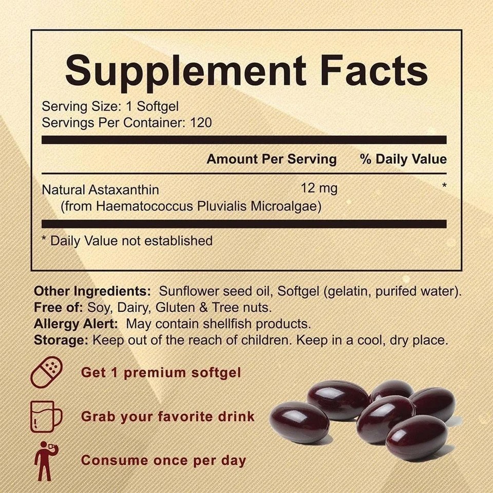 12mg Astaxanthin Antioxidant Supplements Fresh Joint Microalgae Eye Skin Health
