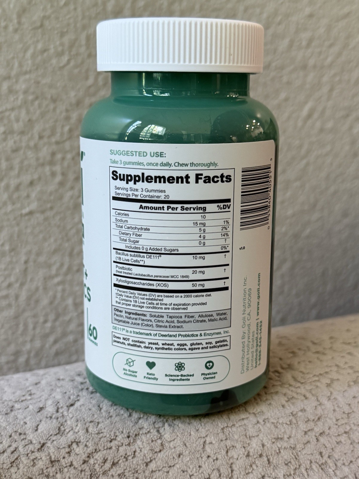 Goli Zero Sugar Pre Pro Postbiotic Gummies – Worlds First 3-in-1 with DE111, XOS