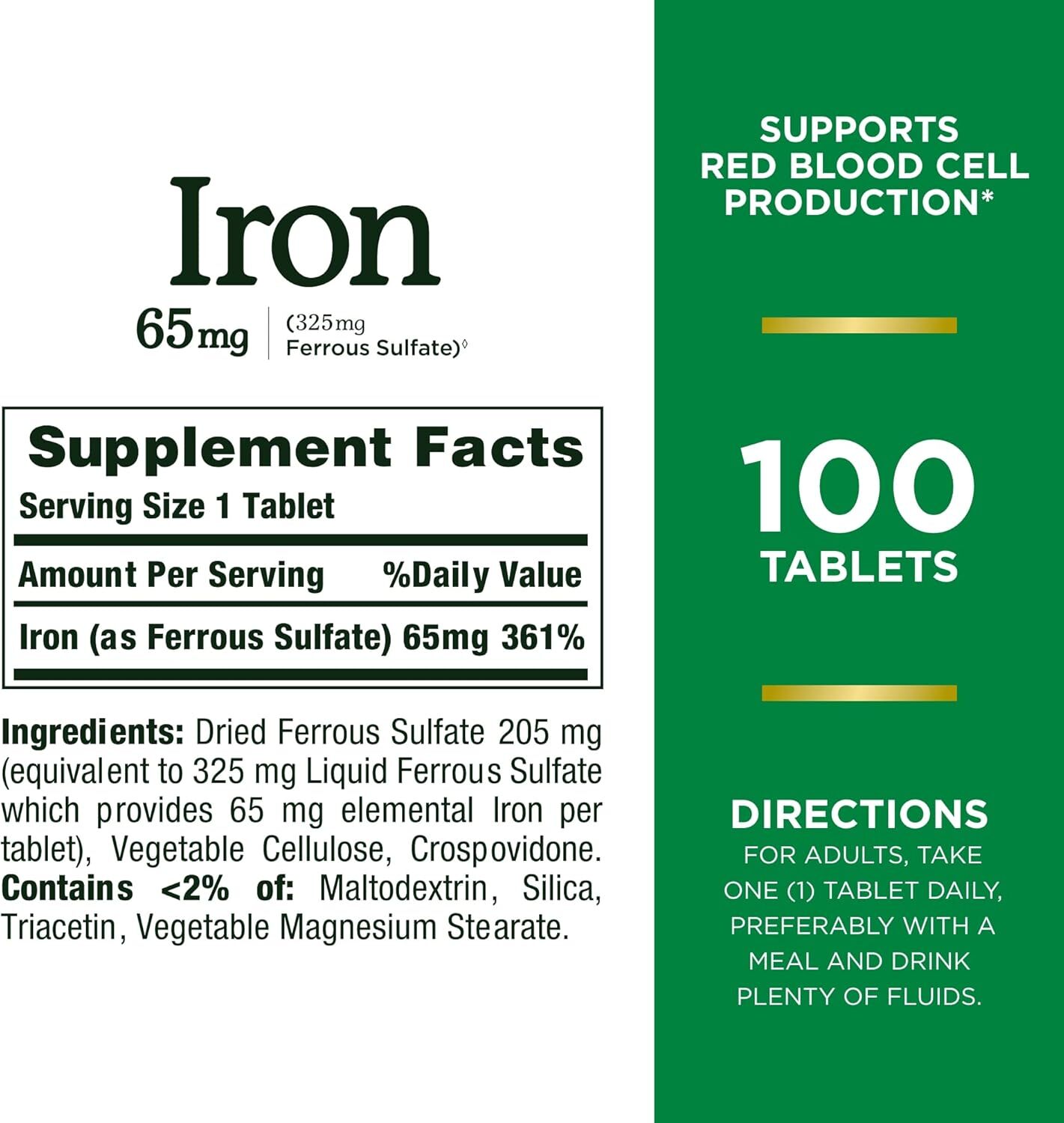 Nature’s Bounty Iron 65 mg 100 Tablets