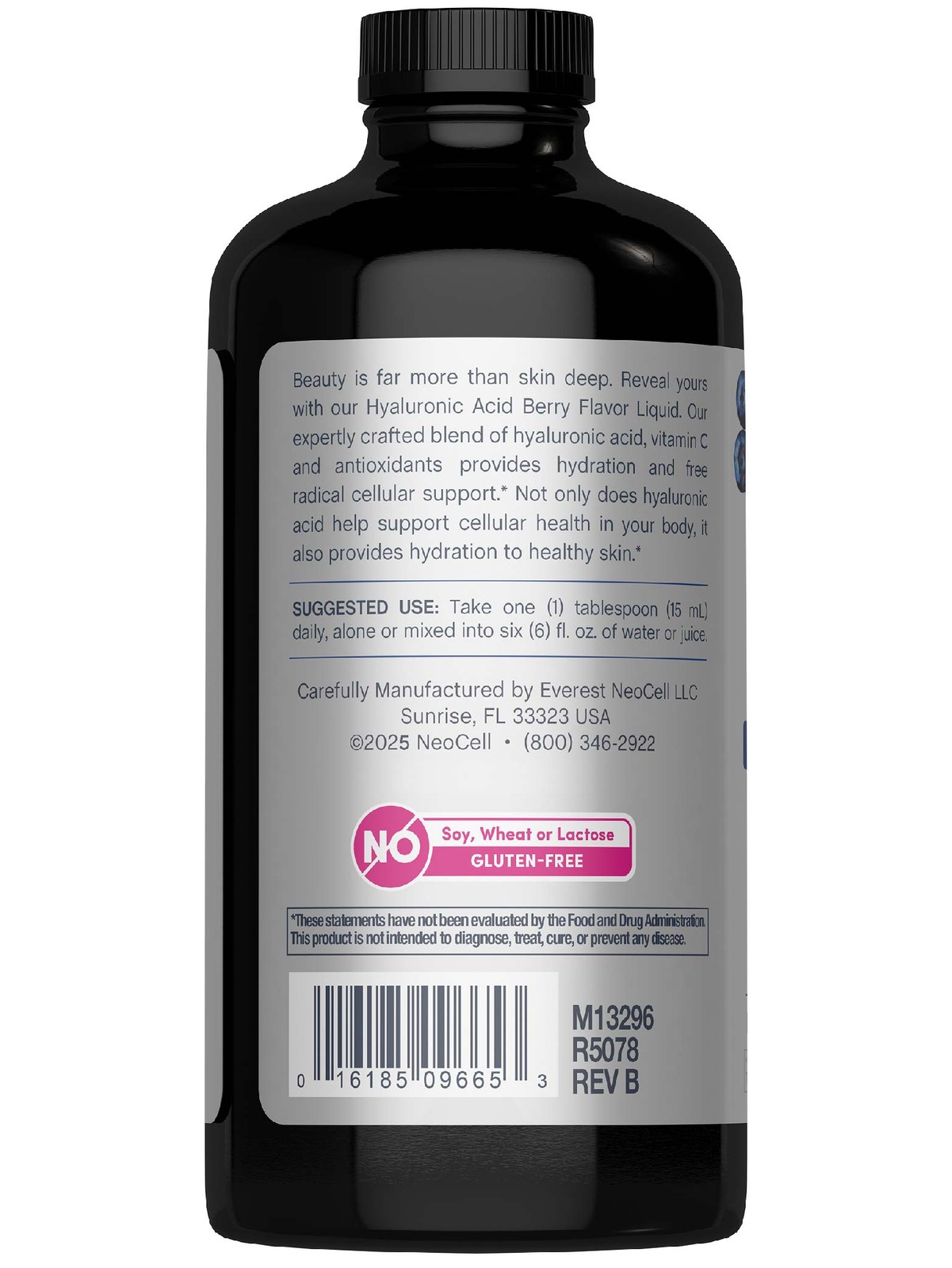 Hyaluronic Acid Liquid | 16 Fl Oz | Vitamin C | Blueberry Flavor | by NeoCell