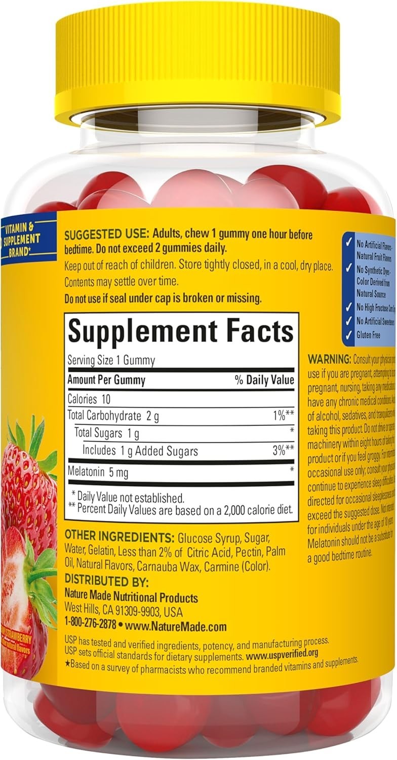 Dreamy Strawberry Melatonin Gummies 5mg – Extra Strength Sleep Support, 70 Count