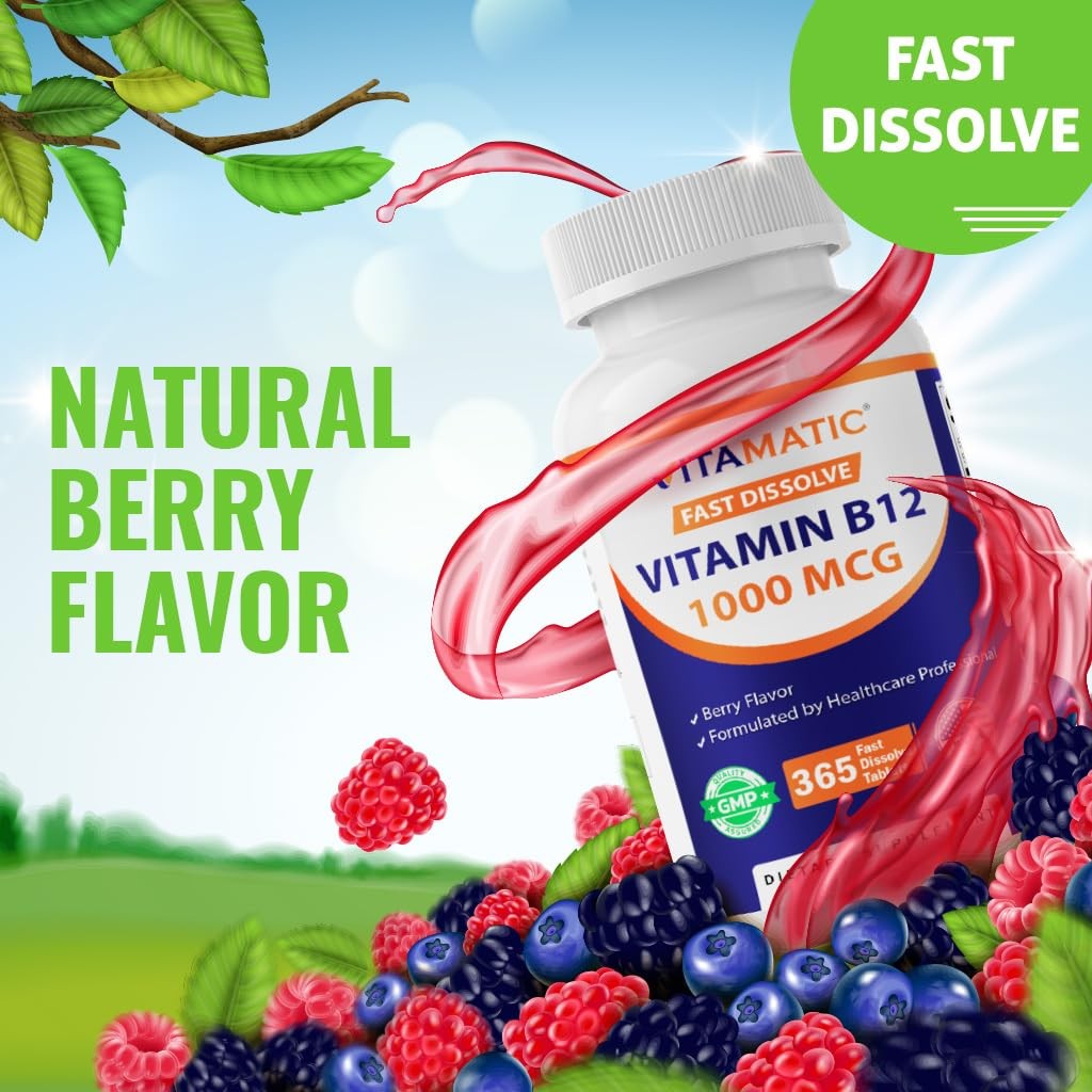 Vitamatic Vitamin B12 1000 mcg Fast Dissolve Tablets – 365 Count (Pack of 1)