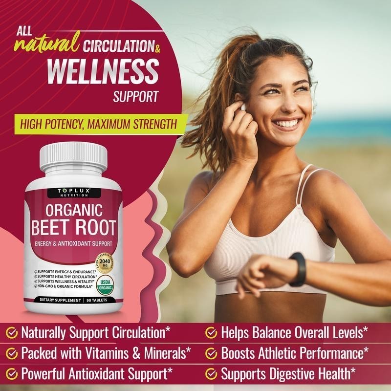 2 BOTTLES–NEW TopLux Organic Beet Root 2040mg––Energy Circulation & Antioxidant