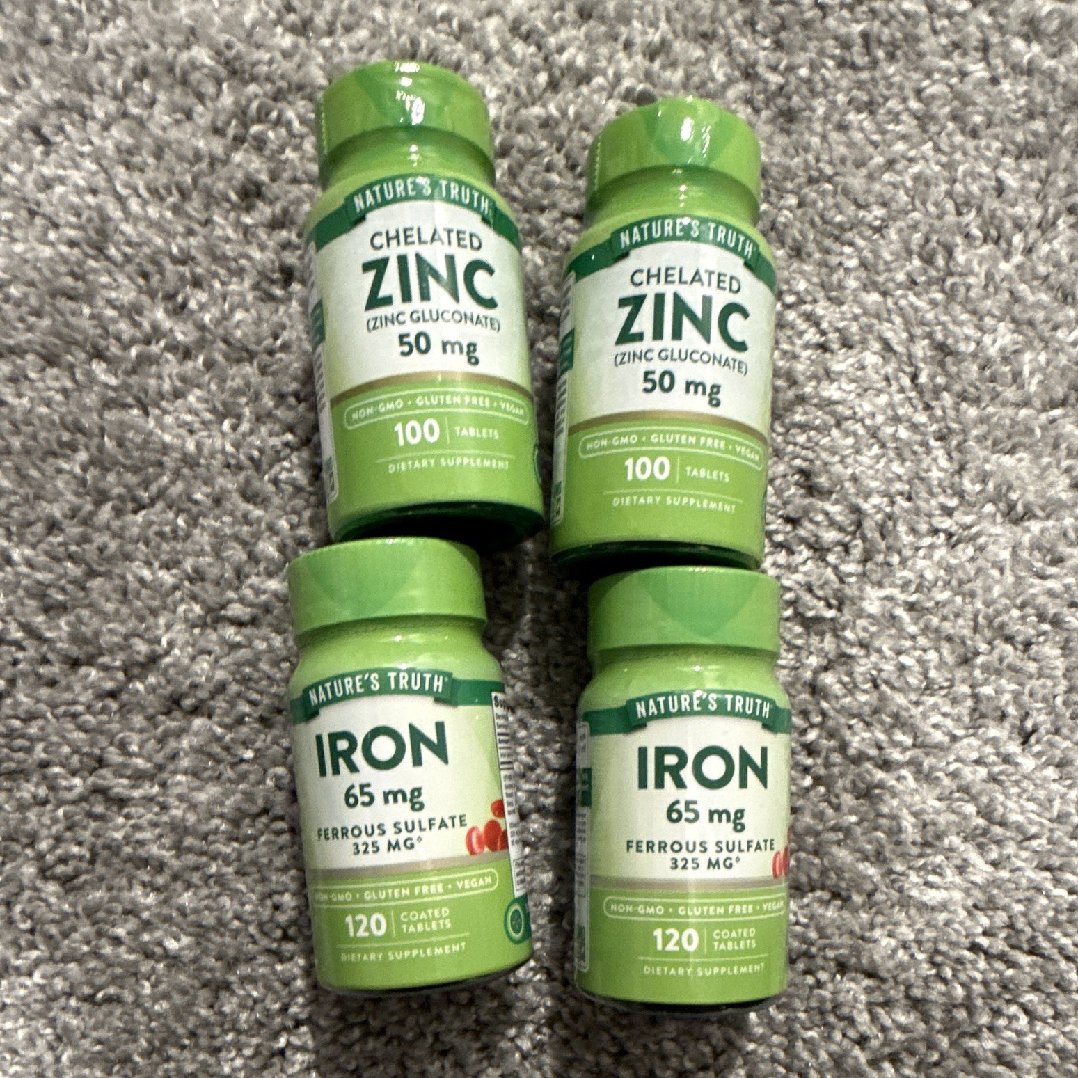 Nature’s Truth Iron 65mg 120 Coated Tablets & Zinc 50mg 100 Tabs Vegan