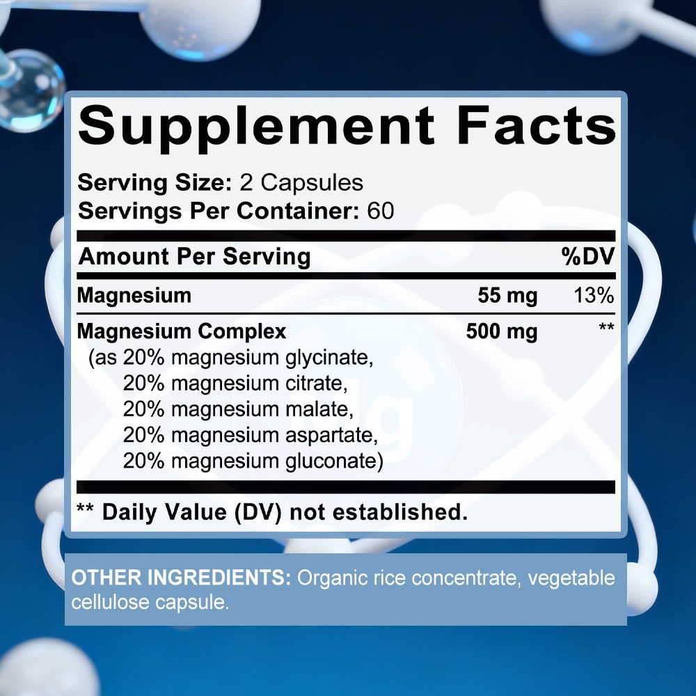 ZenVitalizet Magnesium Complex 500mg, 30/60/120 Capsules-Gluten Free and Non-GMO