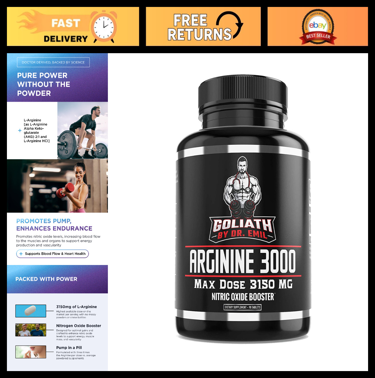 High-Dose Arginine 3000 – Nitric Oxide Booster for Blood Flow & Muscle Growth –