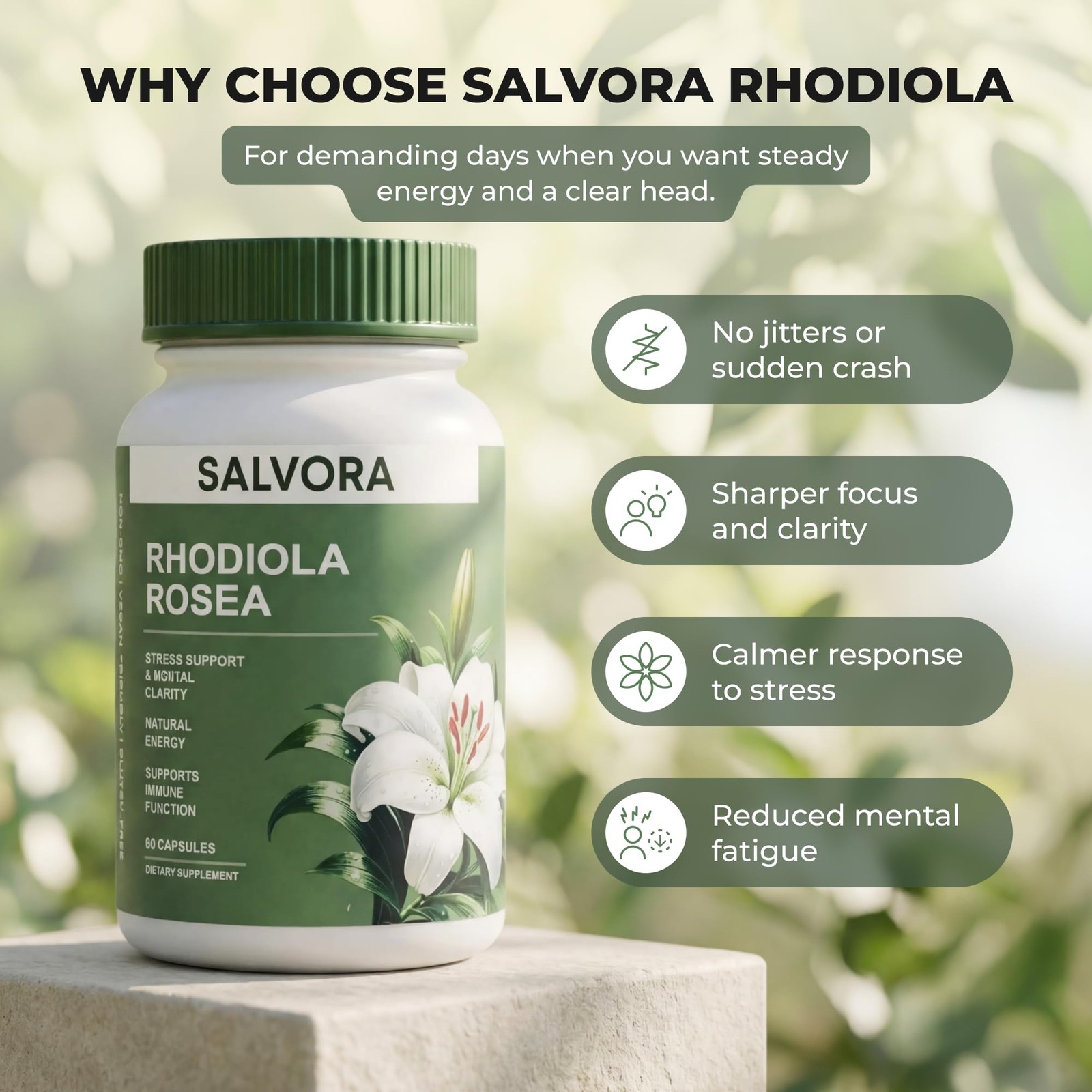 Salvora Rhodiola Rosea Supplement – Root Count 60 Golden (Pack of 1)