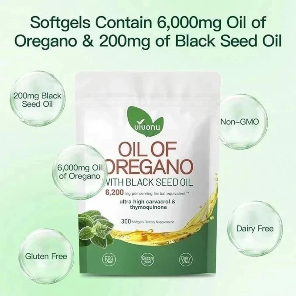 Oil of Oregano Softgels w/ Black Seed – 6000mg High Potency – 300 Count New