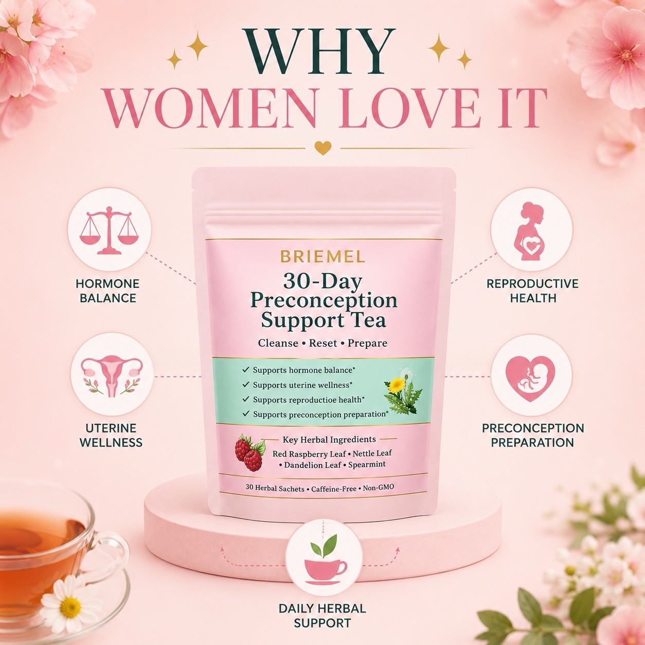 Fertility Support Tea Preconception Herbal Blend Hormone Balance 30 Days Supply