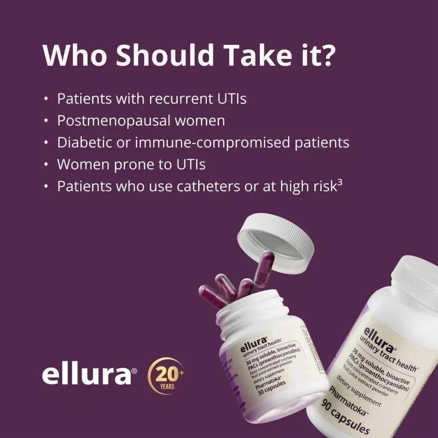 1 Pack Ellura 36mg Cranberry Capsules 90ct UTI Support Supplement Urinary Health
