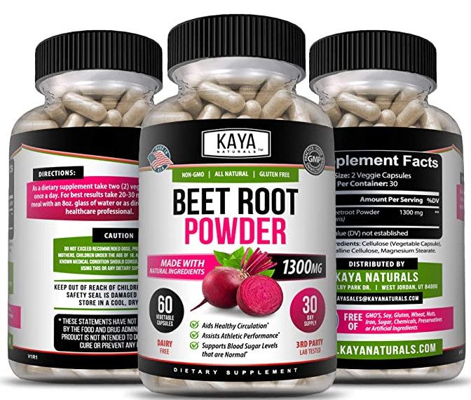 (2 Pack) Organic Beet Root Powder 1300mg Per Serving, 120 Capsules Total