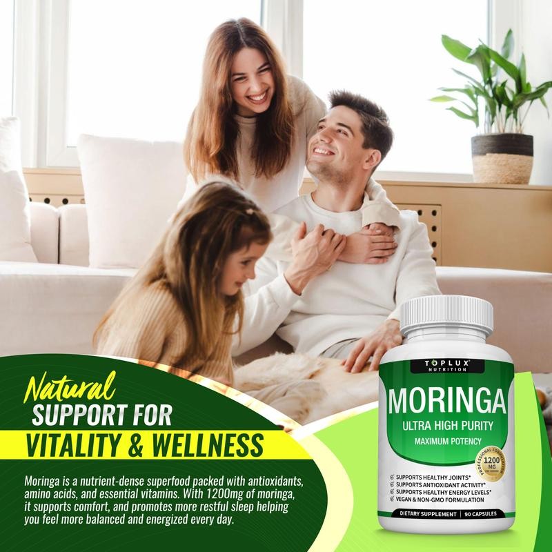3PCS Moringa Capsules 1200mg Pure Moringa Powder Immune Gut Support 90 Count