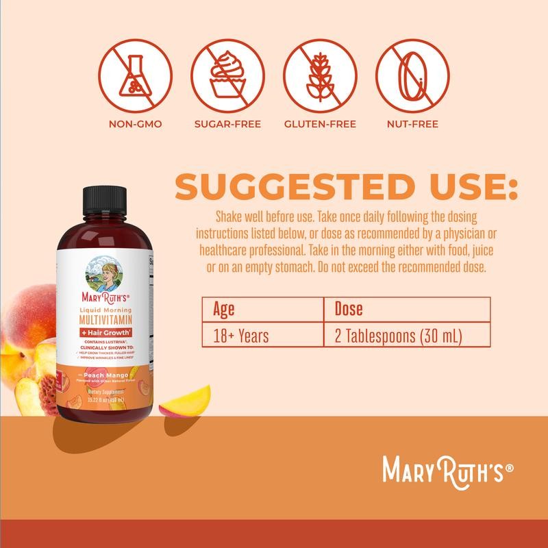 MaryRuth’s Liquid Multivitamin + Hair Growth – Thicker Hair – Vegan, 15.22 Fl Oz