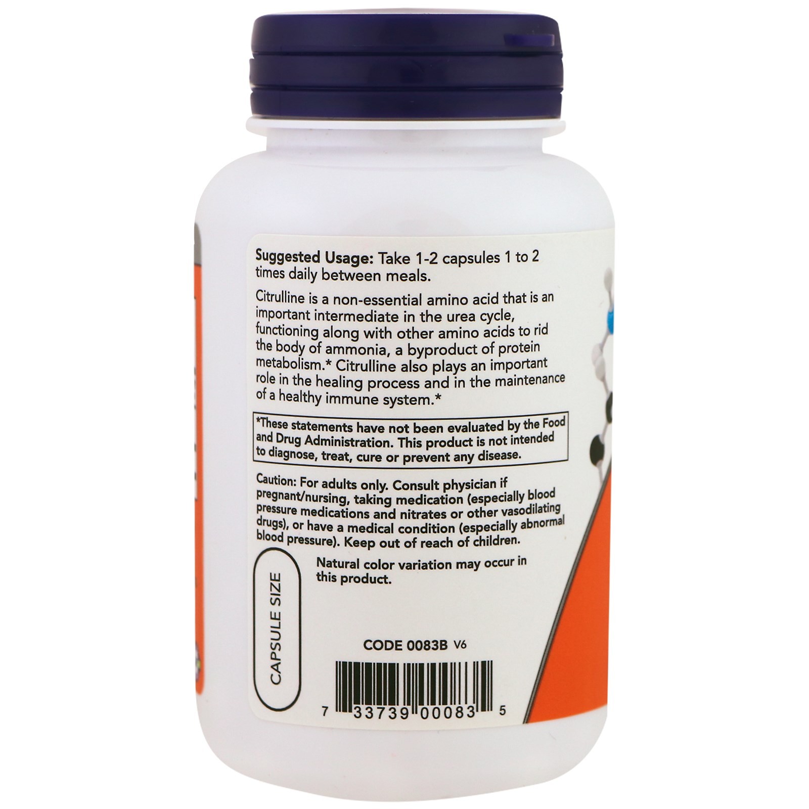 Now Foods L-Citrulline 750 mg 90 Veg Capsules GMP Quality Assured, Kosher,