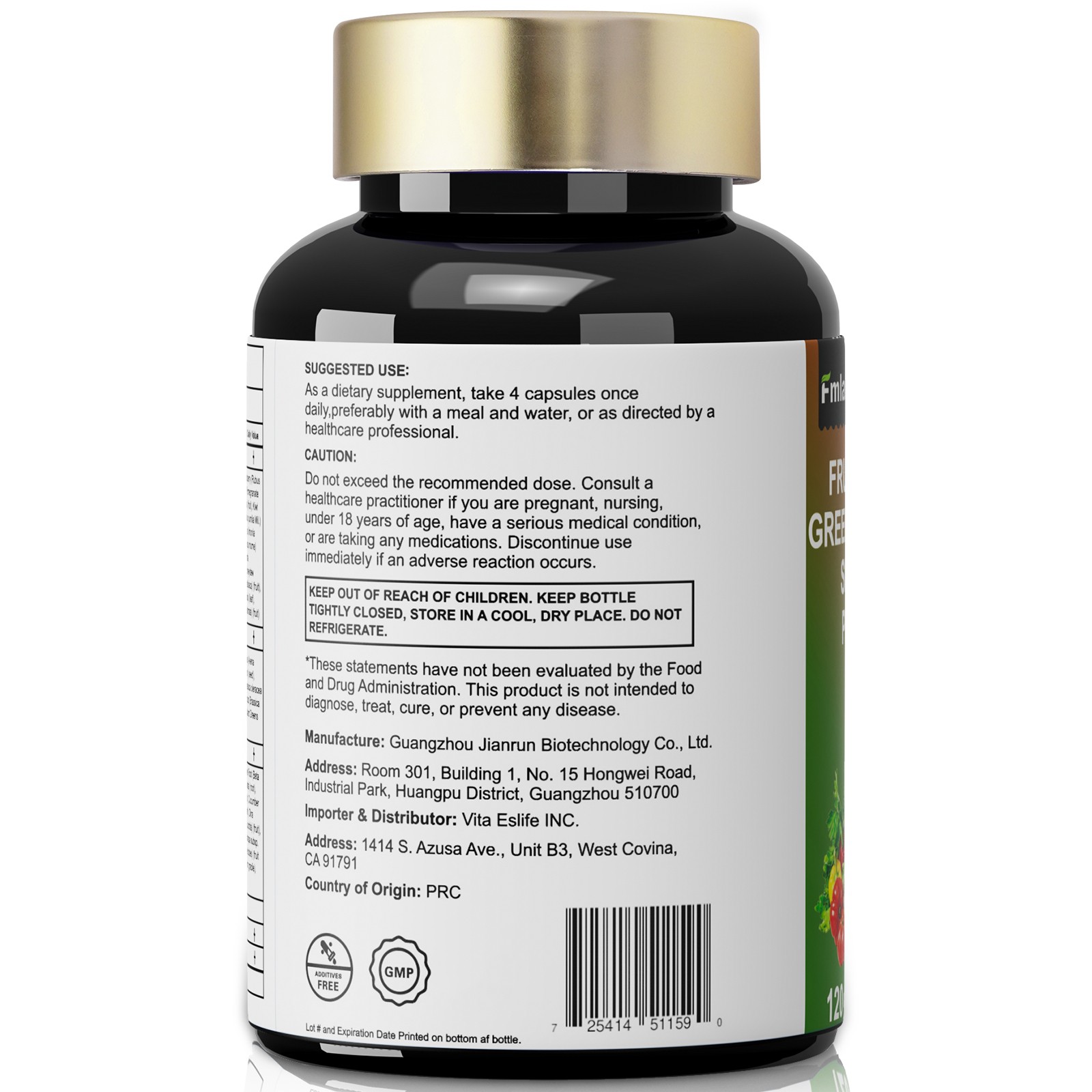4pc 70 Fruits and Veggies Whole Food Supplement, Superfood & 5 Probiotic Strains