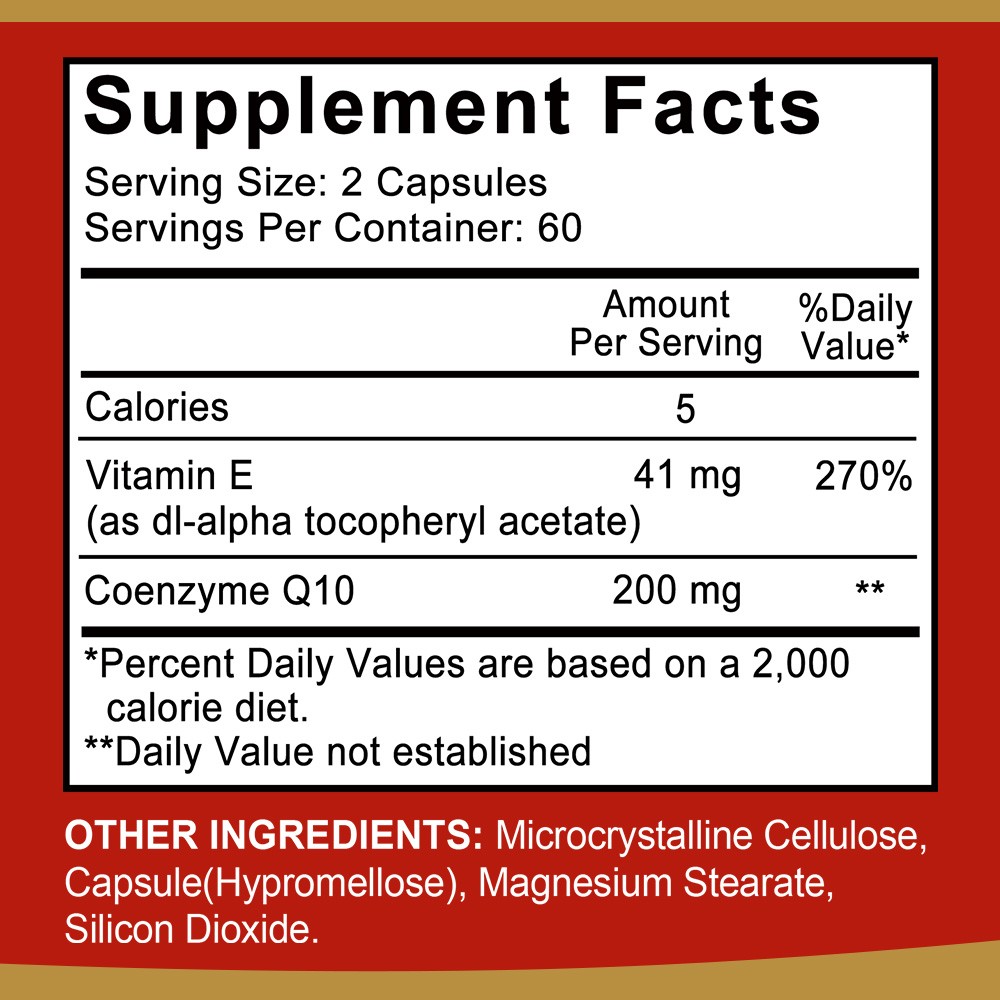 Coq10 200mg With Vitamin E Heart Energy Support,Sugar Free,30/60/120 Capsules