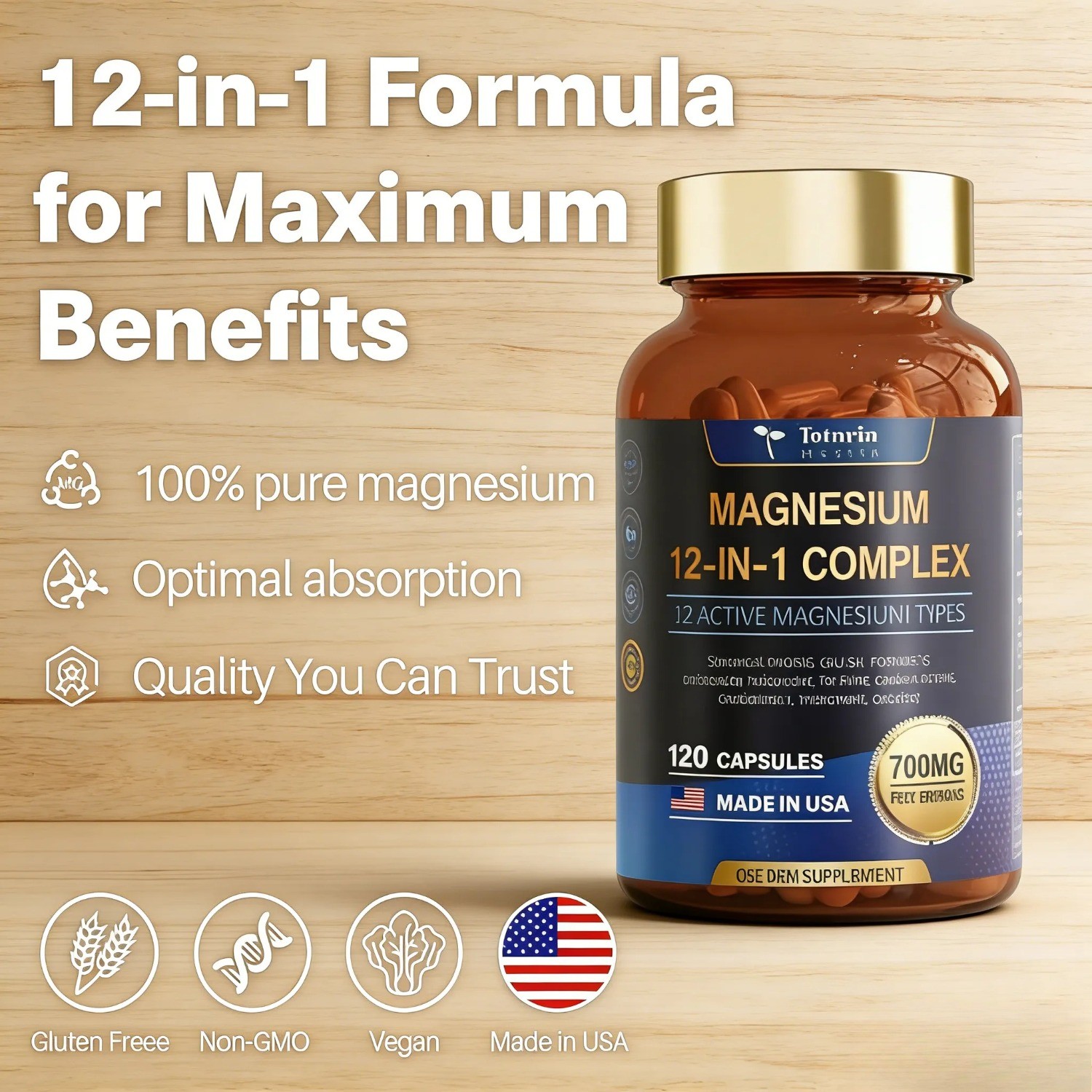 Totaria Magnesium 12-in-1 Complex 700mg.12 Active Forms for Muscle & Relaxation