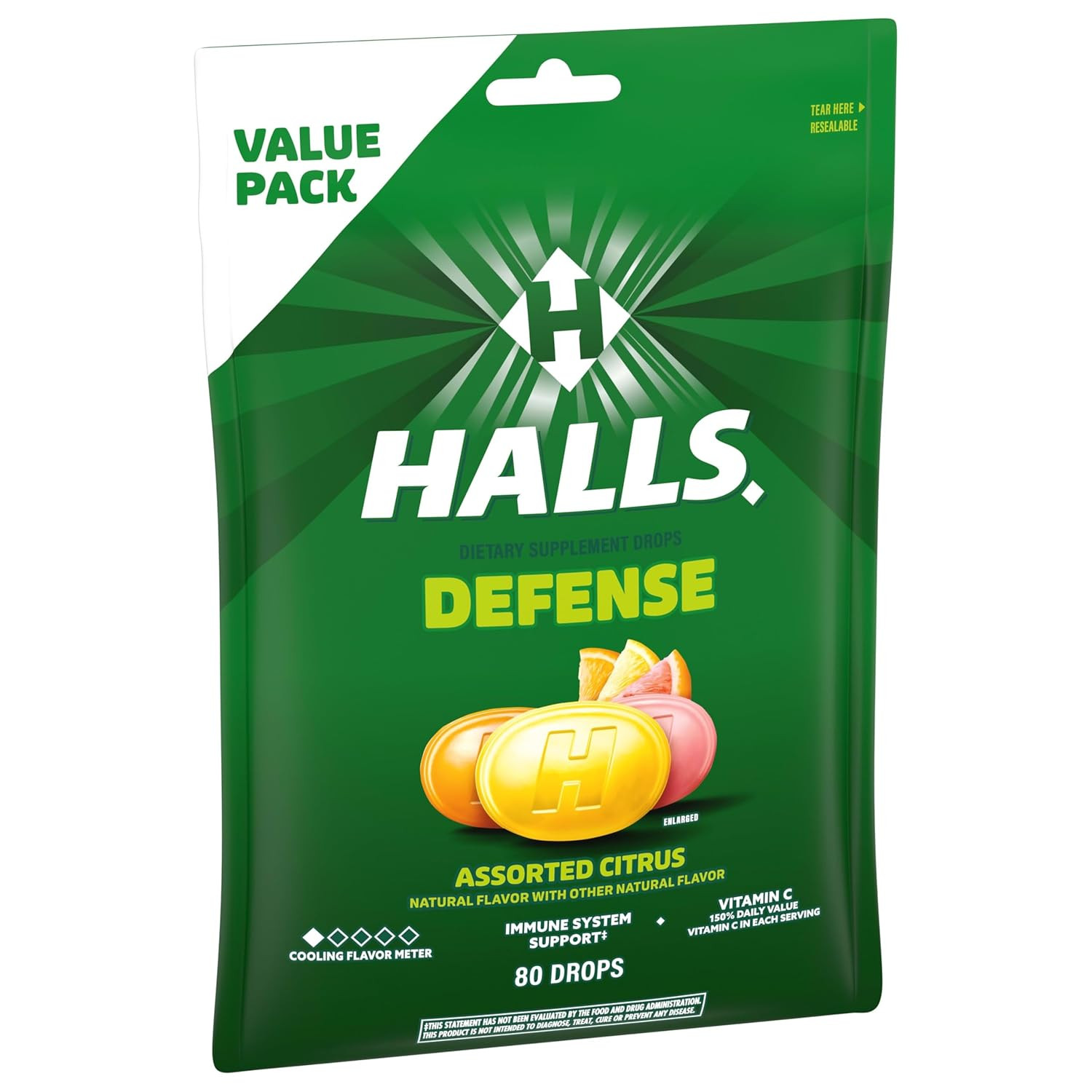 Defense Citrus Vitamin C Drops – 80 Drops (1 Bag of 80 Drops) | Throat Drops, Va