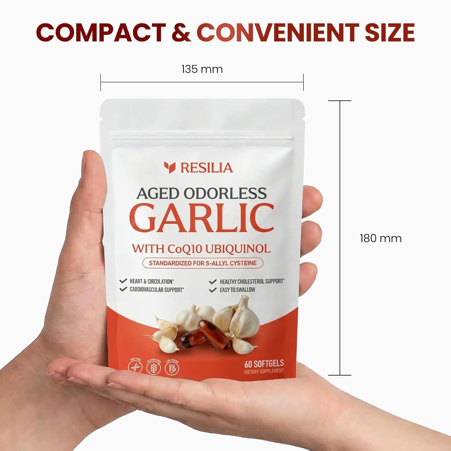 Resilia Garlic Extract 1200mg 60 Count Softgels – Odorless Aged Garlic Extra..