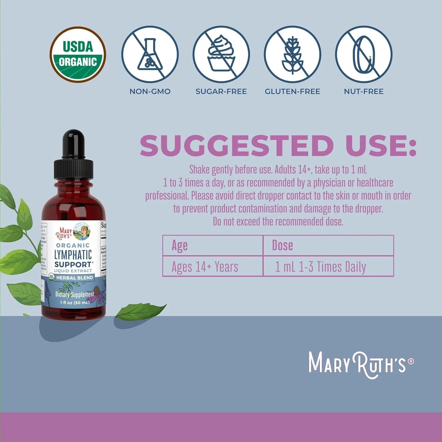 MaryRuth’s Organic Lymphatic Support – Echinacea & Elderberry Drops – Vegan – 30