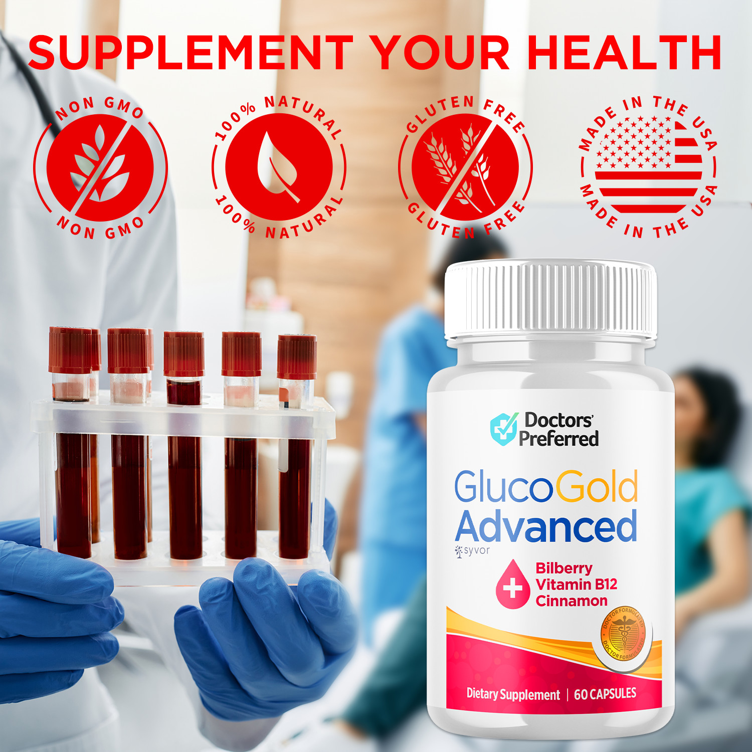 (1 Pack) Gluco Gold Blood Balance Advanced Support Glycogen Supplement 60 Caps