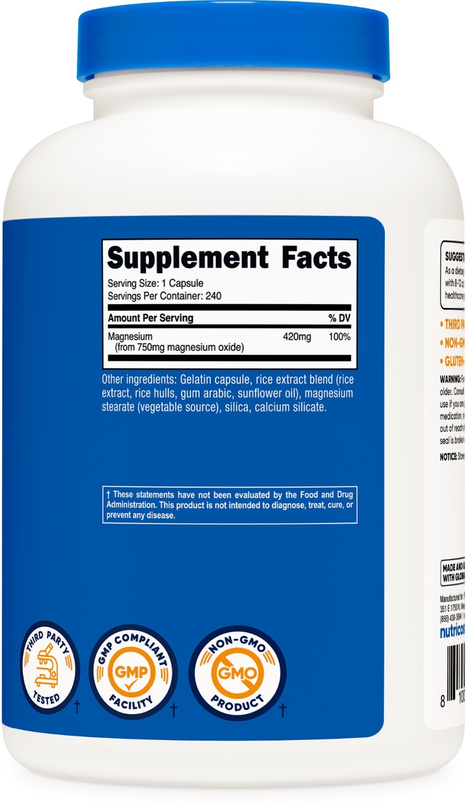 Nutricost Magnesium Oxide 750mg, 240 Capsules – 420mg of Magnesium
