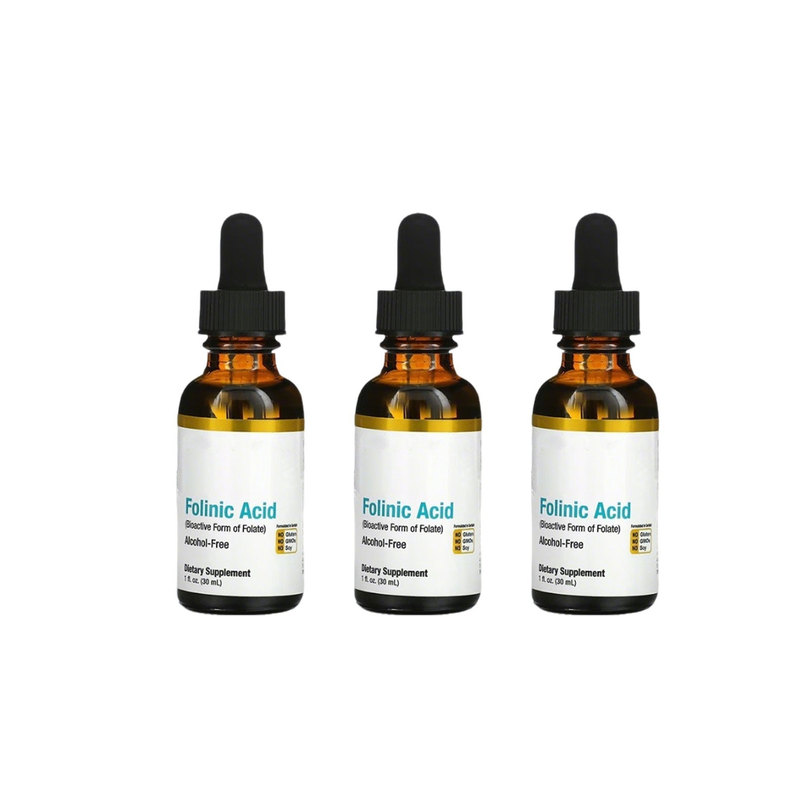 3 package Folinic Acid Supplement 3-Pack, 1 Fl Oz (30ML) Alcohol-Free Health …