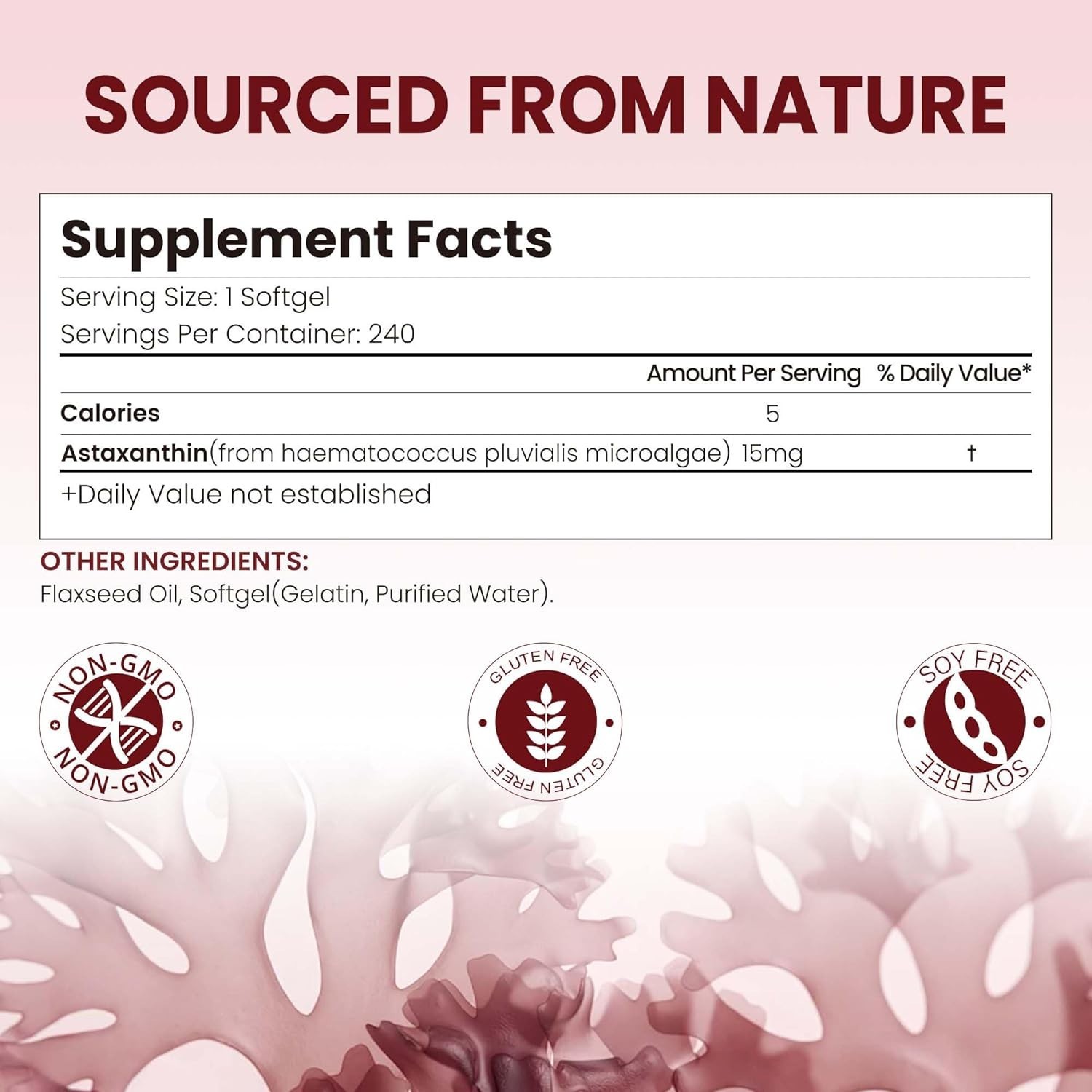 VerdiGusto 15mg Astaxanthin | 240 Softgels | 1 Count (Pack of 240), Red
